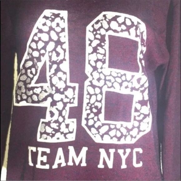 H&M Y2K Sweater Red Animal Print ‘Team NYC 48’ Semi Sheer Sparkling Size M EUC - Picture 4 of 16